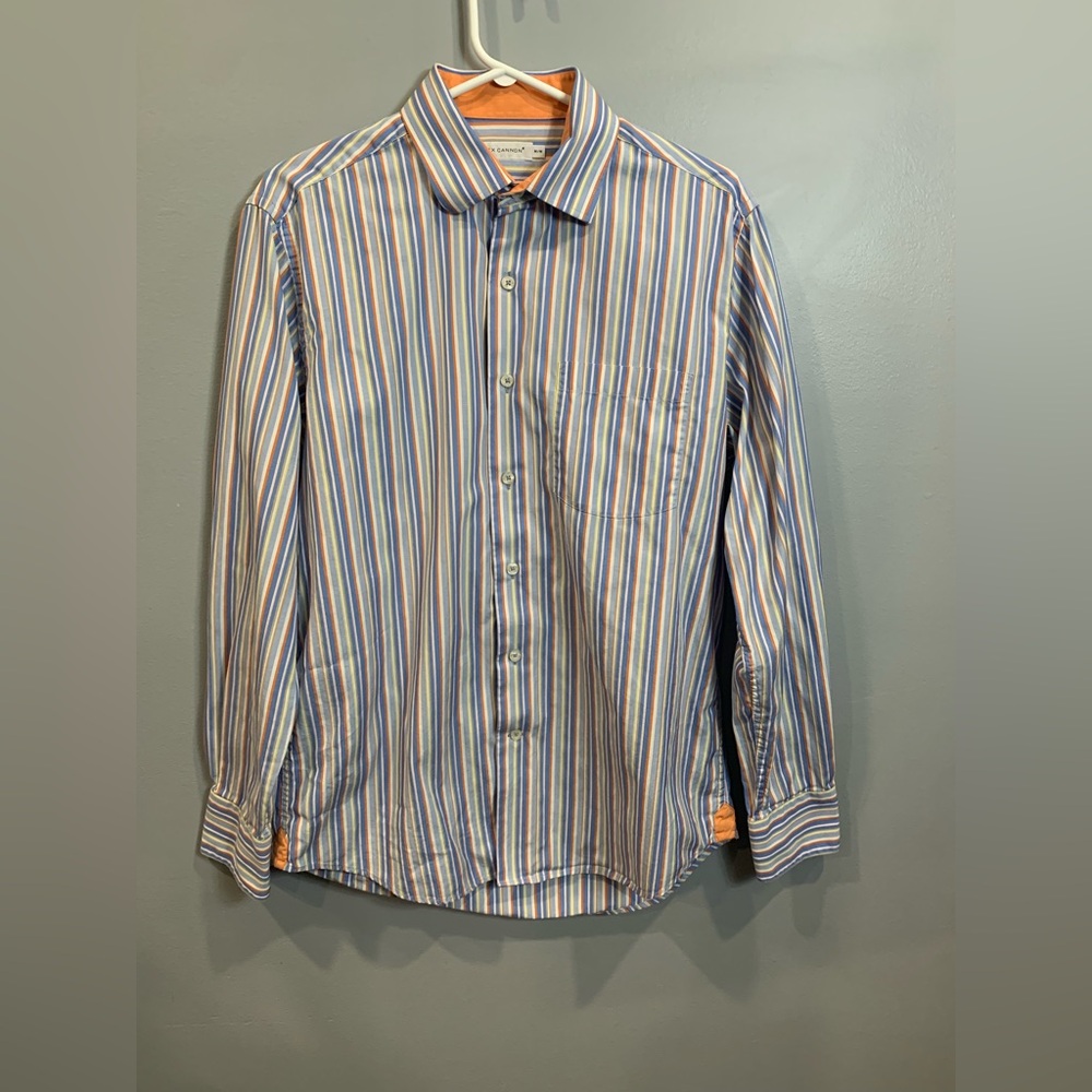 Blue and White Casual Button Down Shirt with Stripes